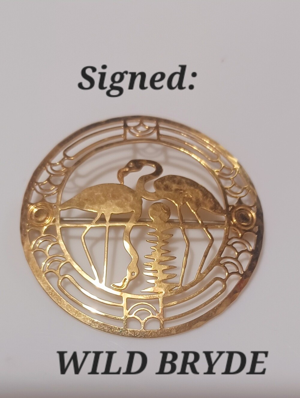Vintage Wild Bryde 14K Gold Plated Double Flamingo Sunset Lagoon Brooch Pin MINT